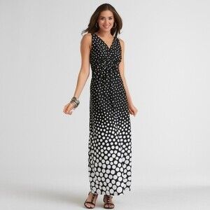 Metaphor black and white falling polka dots maxi dress size small